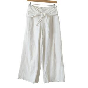 L Space Cotton Pants White Breezy Lightweight Summer Medium Tie Front Wide Leg